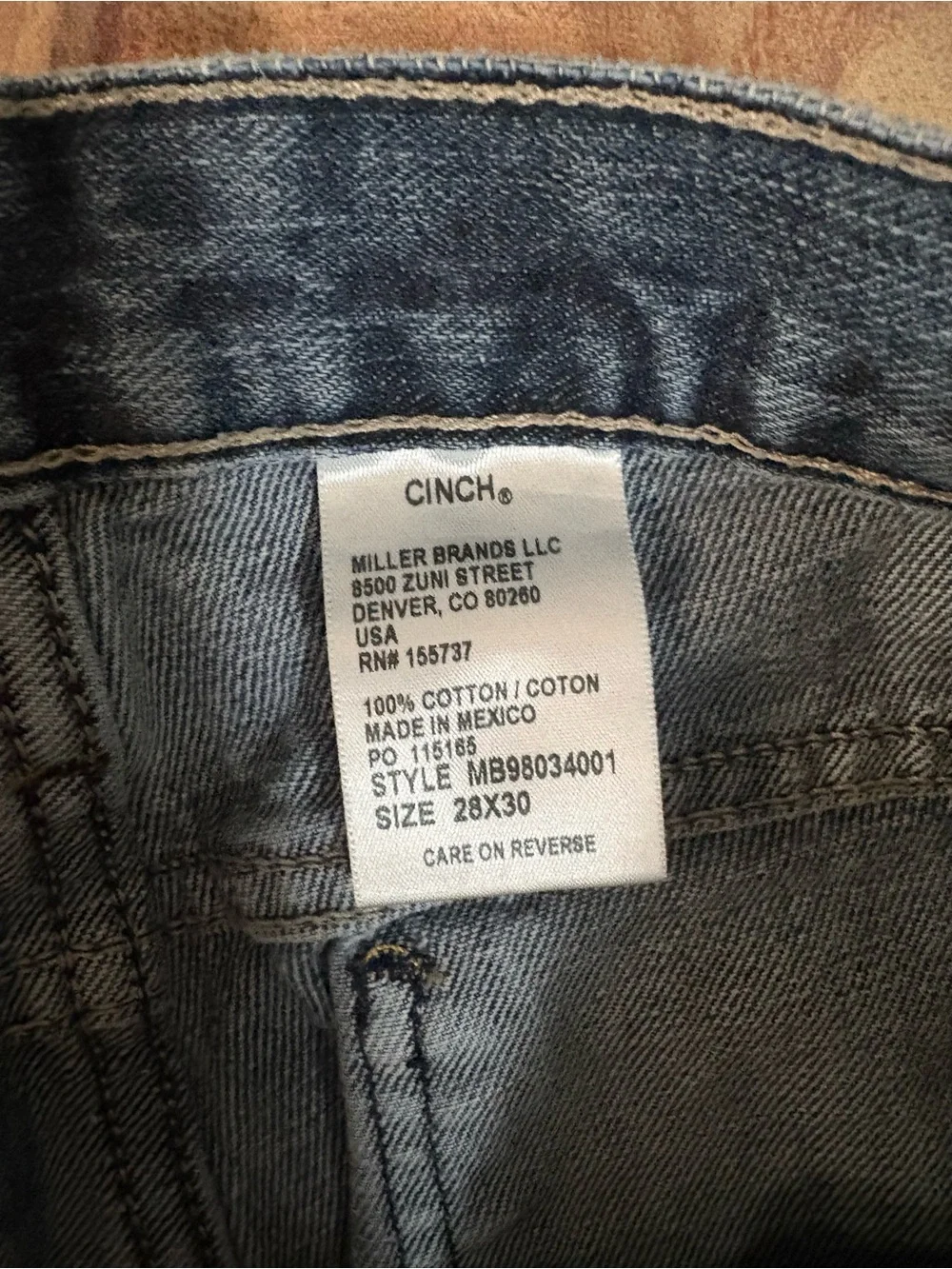 Mens blue denim cinch jeans 28x30 used